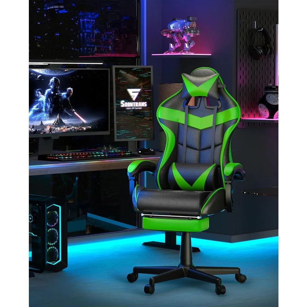 Ergonomic Gaming Chair with Footrest and Lumbar Support