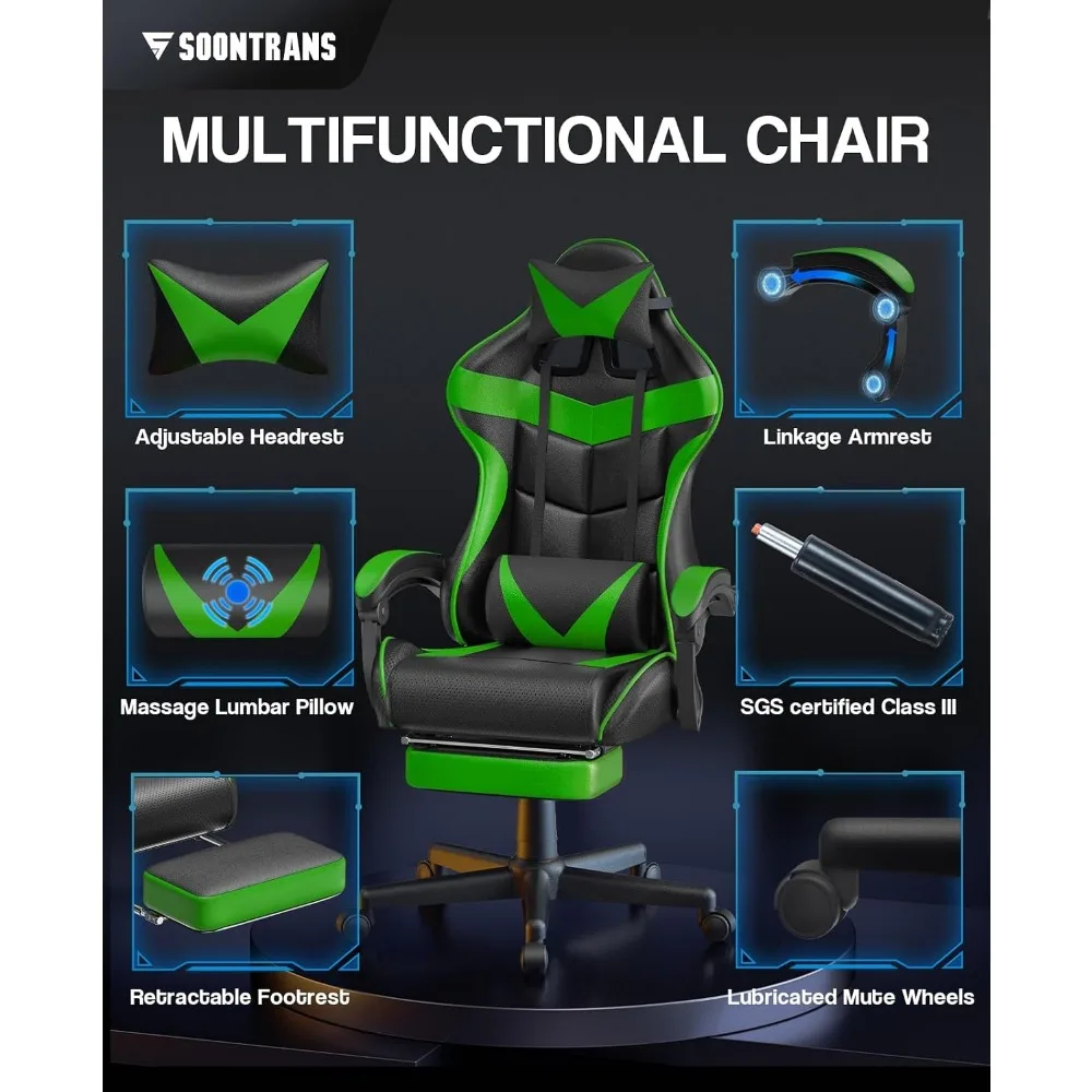 Ergonomic Gaming Chair with Footrest and Lumbar Support