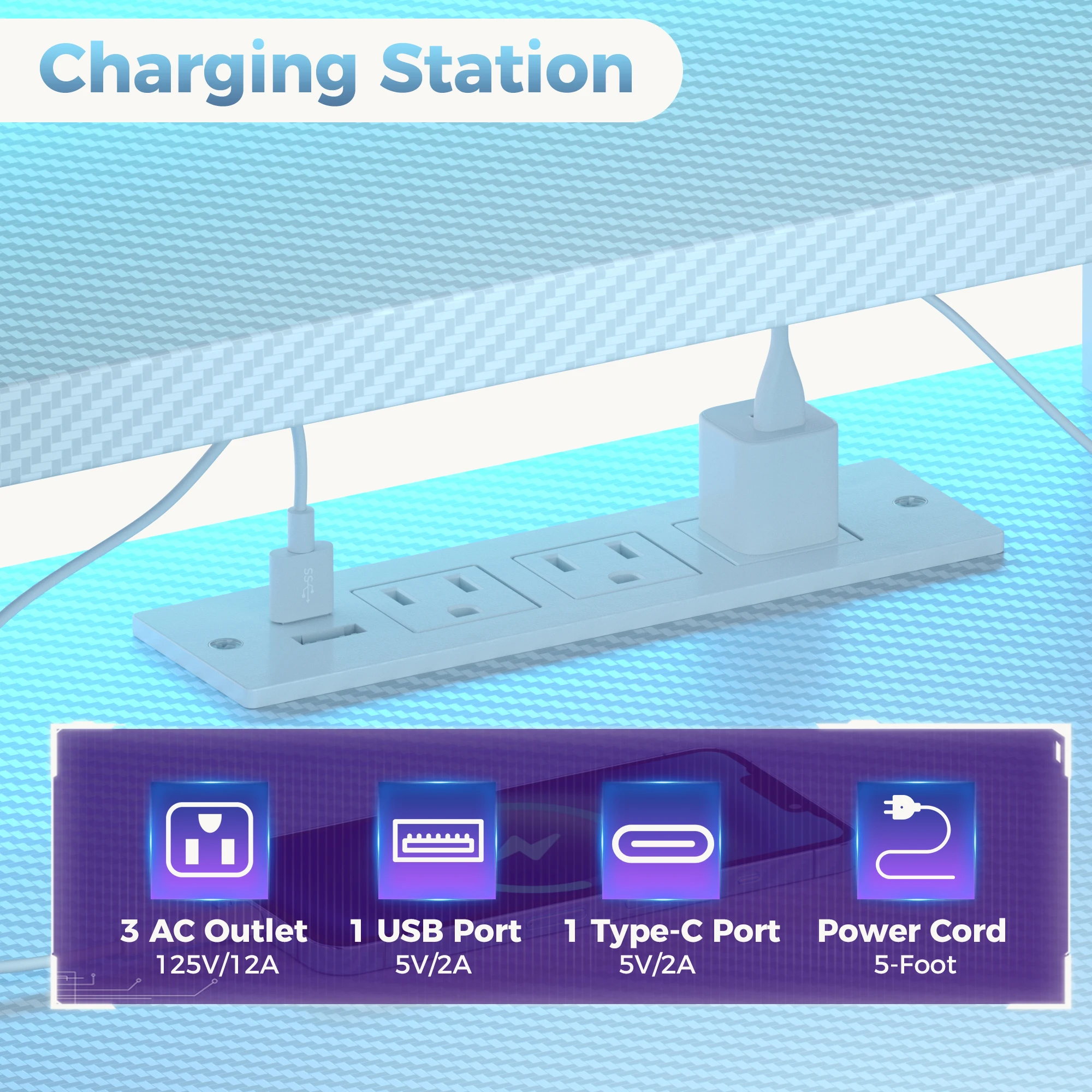 MCQ 52 Inch to 59 Inch Standing Office Computer Desk With USB Charging Ports Ergonomic Storage Shelves Gaming Desk With LED Lights Reversible Computer Desk with Drawers For Home Office Small Space