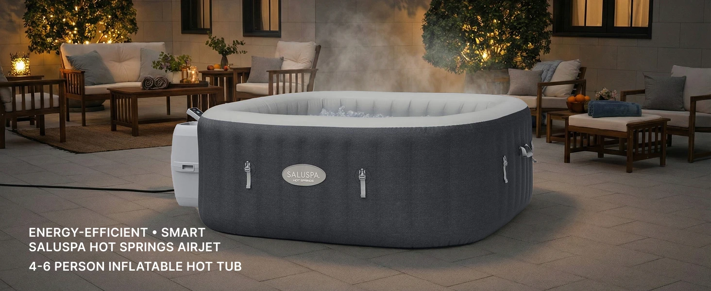 Bestway SaluSpa Hot Springs Inflatable Spa for 4-6 People, 140 AirJets, EnergySense Thermal Insulation, Smart WiFi App Control