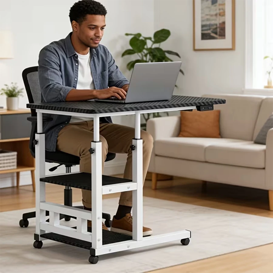 Adjustable Height Mobile Laptop Desk; Mobile Side Table; C-Shaped Table; Double Layer Storage Rack; Suitable for Families, Dormitories, and Offices; Perfect Gift, Bedroom Furniture, Home Office Desk, Modern Furniture, Compact Workstation, Laptop Workstati