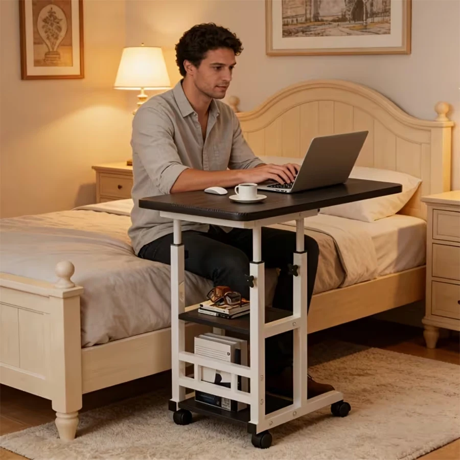 Adjustable Height Mobile Laptop Desk; Mobile Side Table; C-Shaped Table; Double Layer Storage Rack; Suitable for Families, Dormitories, and Offices; Perfect Gift, Bedroom Furniture, Home Office Desk, Modern Furniture, Compact Workstation, Laptop Workstati