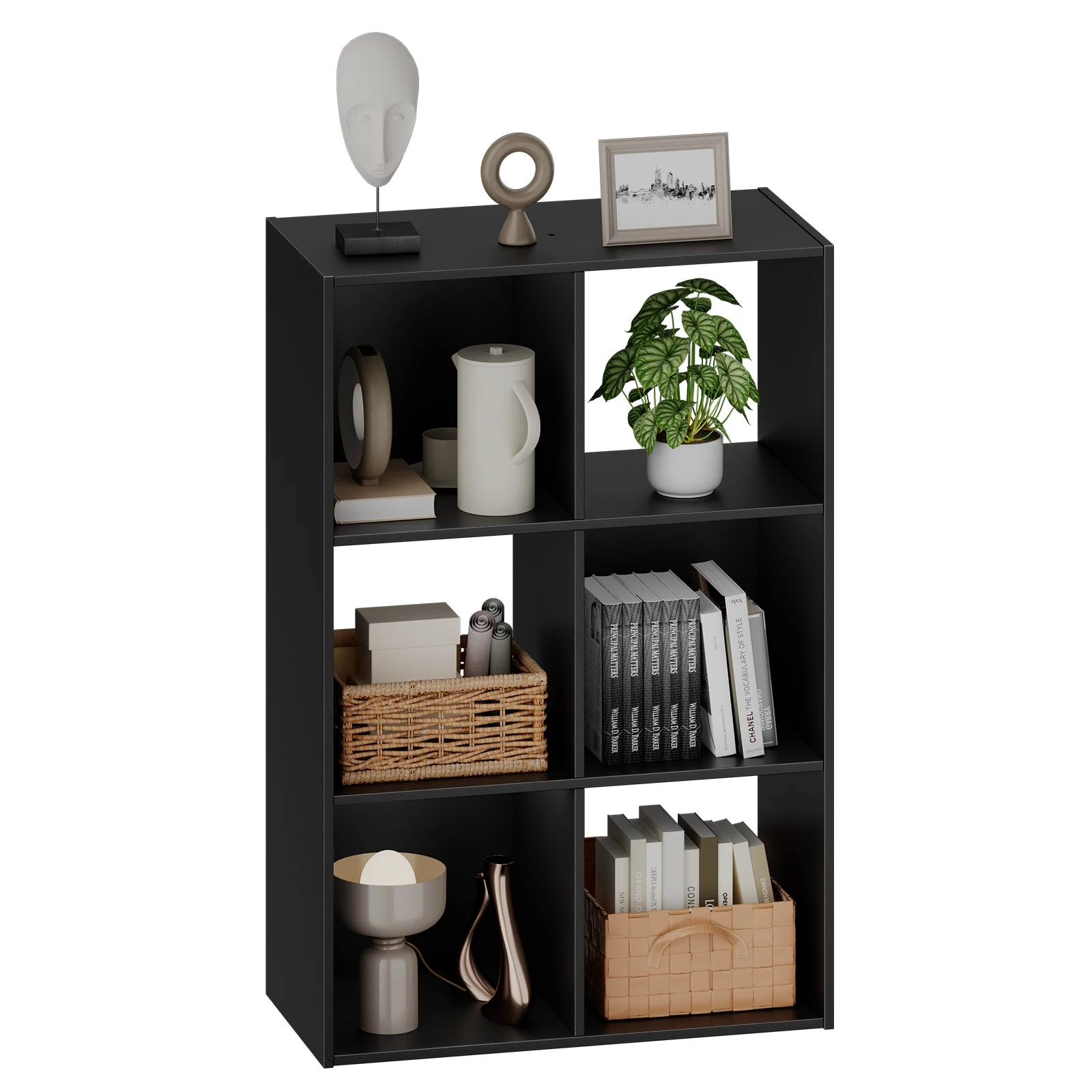 MCQ 6 Storage Organizer Shelf Bookcase Wooden Display Storage Bookcase with 3 Removable Back Panels for Living Room Home Office