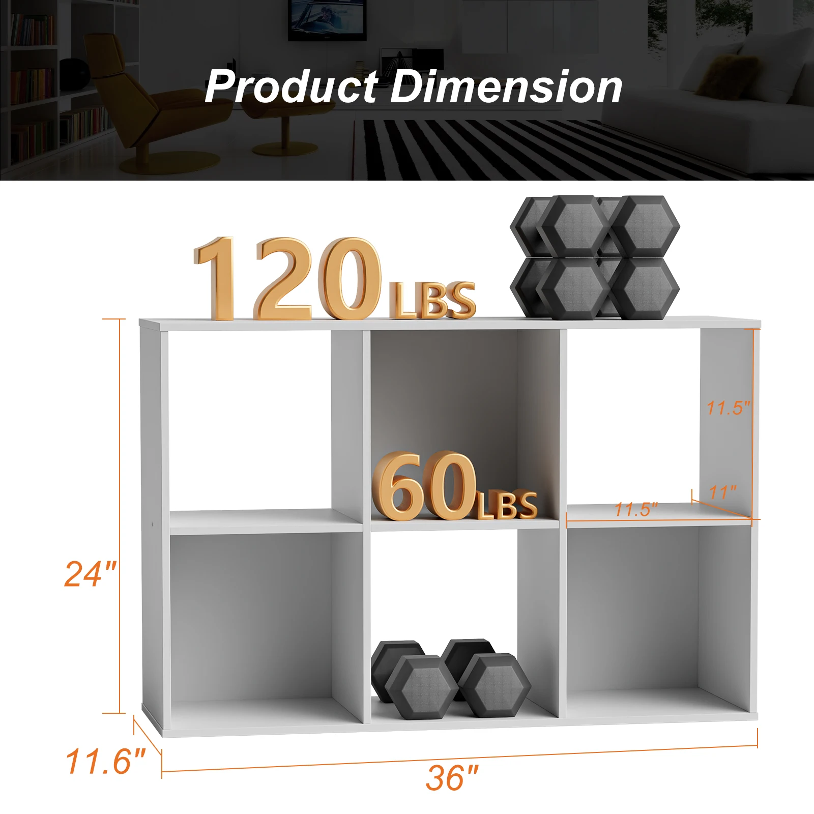 MCQ 6 Storage Organizer Shelf Bookcase Wooden Display Storage Bookcase with 3 Removable Back Panels for Living Room Home Office