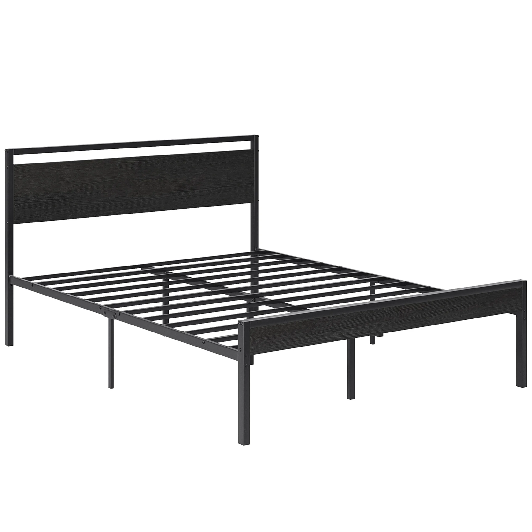 JHK 14 Inch Metal Bed Frame with Wood Headboard Heavy-duty Metal Platform With 1200lbs Capacity No Box Spring Needed Noise-free and Easy Assembly Design