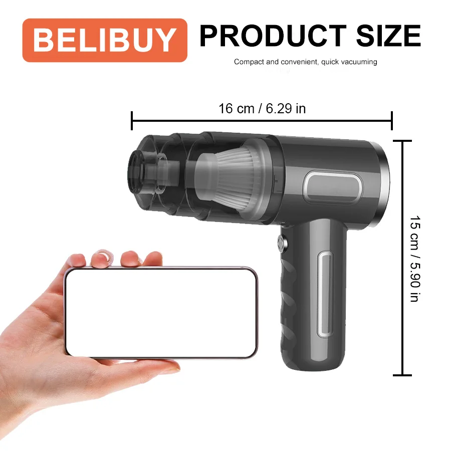 Wireless Handheld Car Vacuum Cleaner, Ergonomic Handheld Design Mini Cordless Vacuum, 3500Pa Strong Suction Car Home Dual Purpose Vacuum with LED Light, Rechargeable Compact Vacuum for Car Sofa Keyboard Pet Hair Corner Dust Deep Cleaning