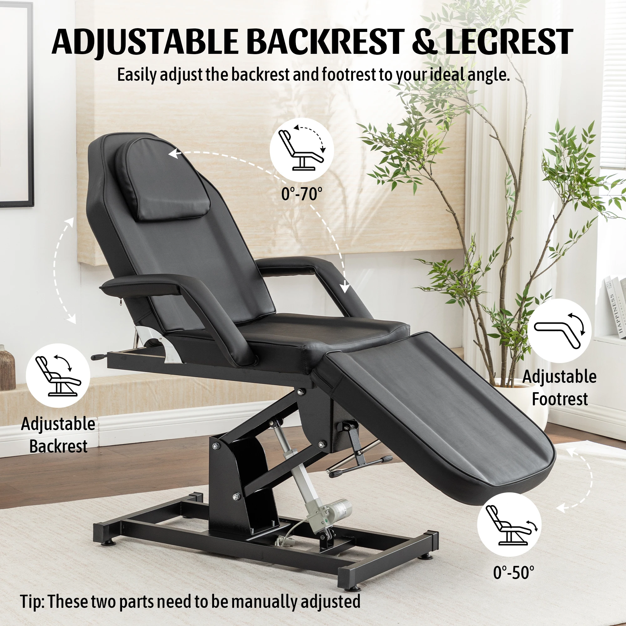 Electric Height Adjustable Massage Table 3-Section Folding,Professional Electric Lift Treatment Bed with Reclining Backrest & Headrest,Sturdy Steel Frame Beauty Treatment Couch, Beauty Spa Lash Bed for Eyelash Extensions Salon Equipment Barber Chair Salo