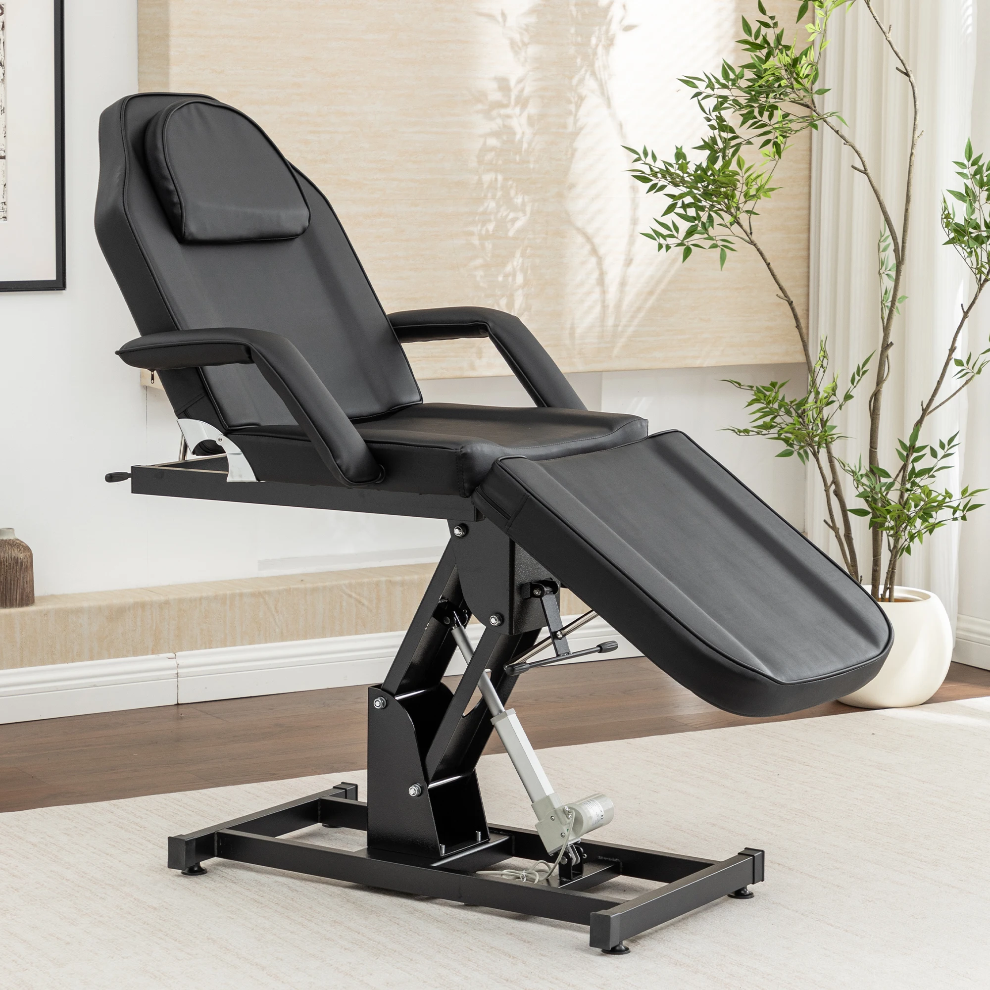 Electric Height Adjustable Massage Table 3-Section Folding,Professional Electric Lift Treatment Bed with Reclining Backrest & Headrest,Sturdy Steel Frame Beauty Treatment Couch, Beauty Spa Lash Bed for Eyelash Extensions Salon Equipment Barber Chair Salo
