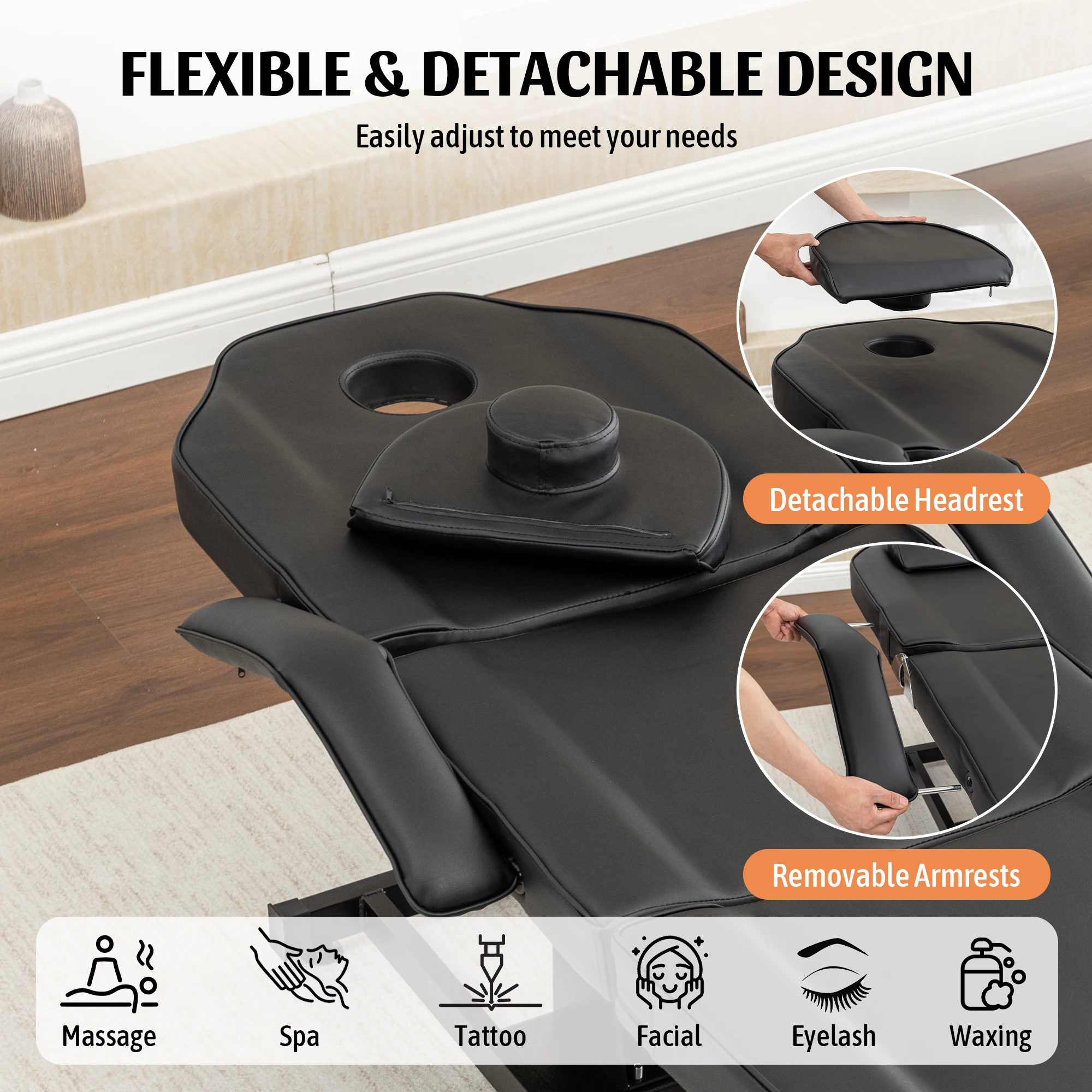 Electric Height Adjustable Massage Table 3-Section Folding,Professional Electric Lift Treatment Bed with Reclining Backrest & Headrest,Sturdy Steel Frame Beauty Treatment Couch, Beauty Spa Lash Bed for Eyelash Extensions Salon Equipment Barber Chair Salo