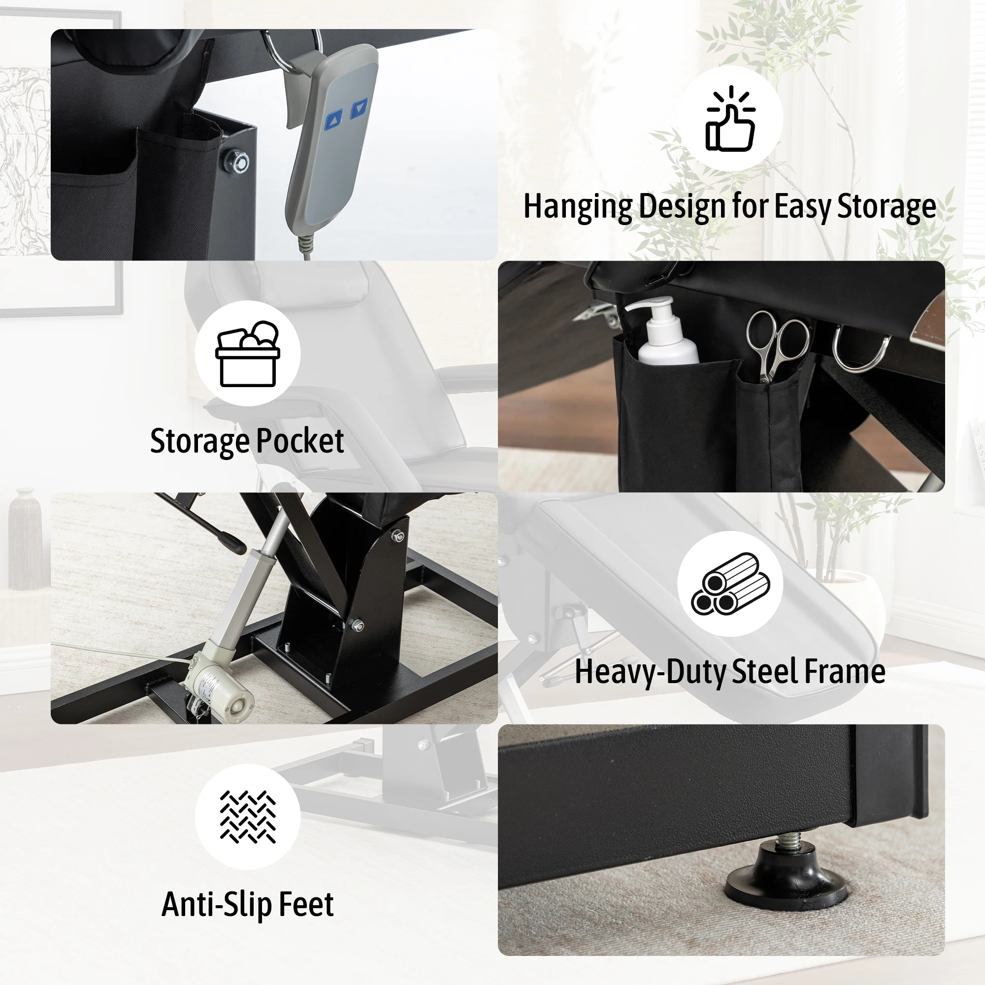 Electric Height Adjustable Massage Table 3-Section Folding,Professional Electric Lift Treatment Bed with Reclining Backrest & Headrest,Sturdy Steel Frame Beauty Treatment Couch, Beauty Spa Lash Bed for Eyelash Extensions Salon Equipment Barber Chair Salo