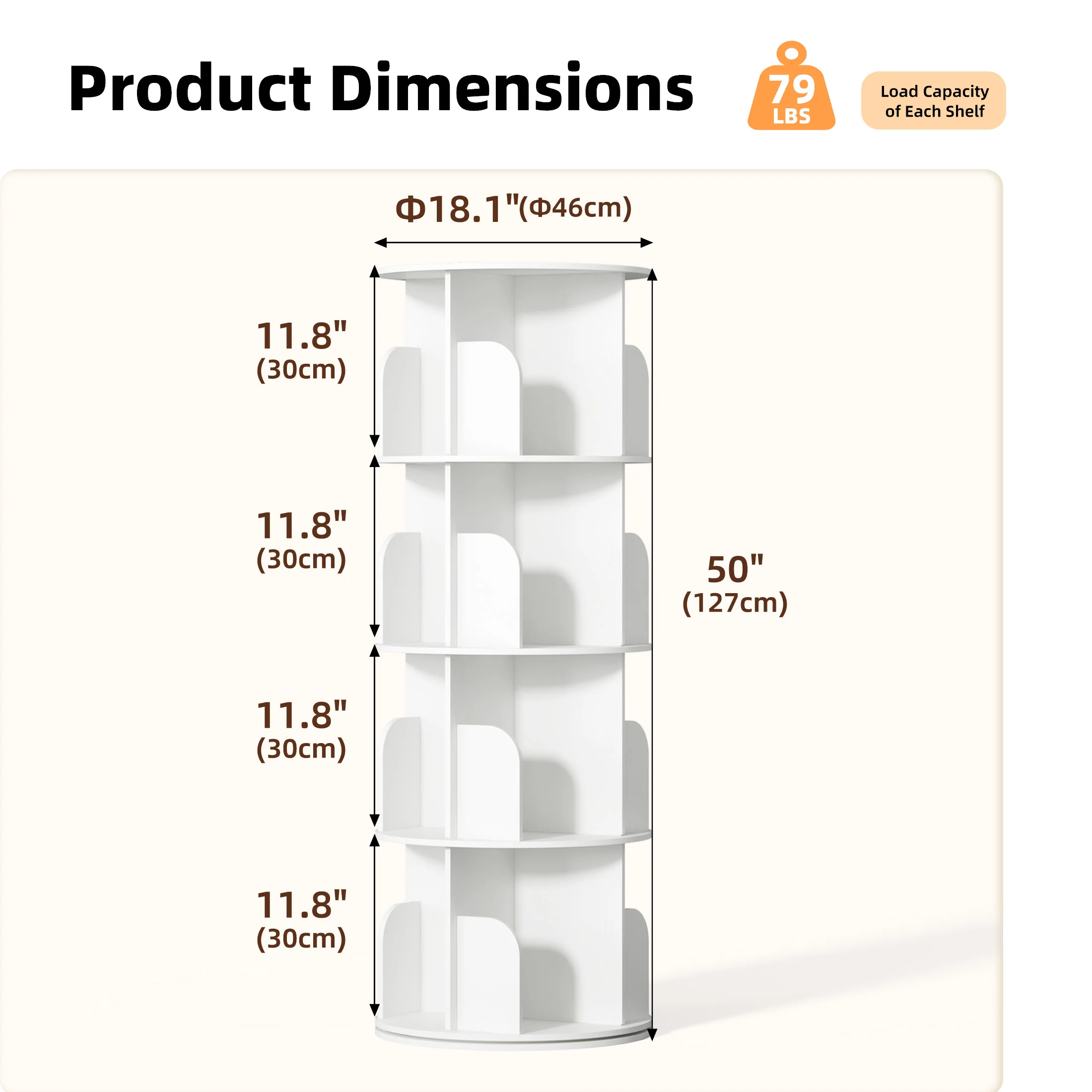 JHK 3-4 Tier Rotating Storage Bookshelf 360° Display Revolving Bookcase Freestanding Vertical Corner Book Shelf for Bedroom Living Room