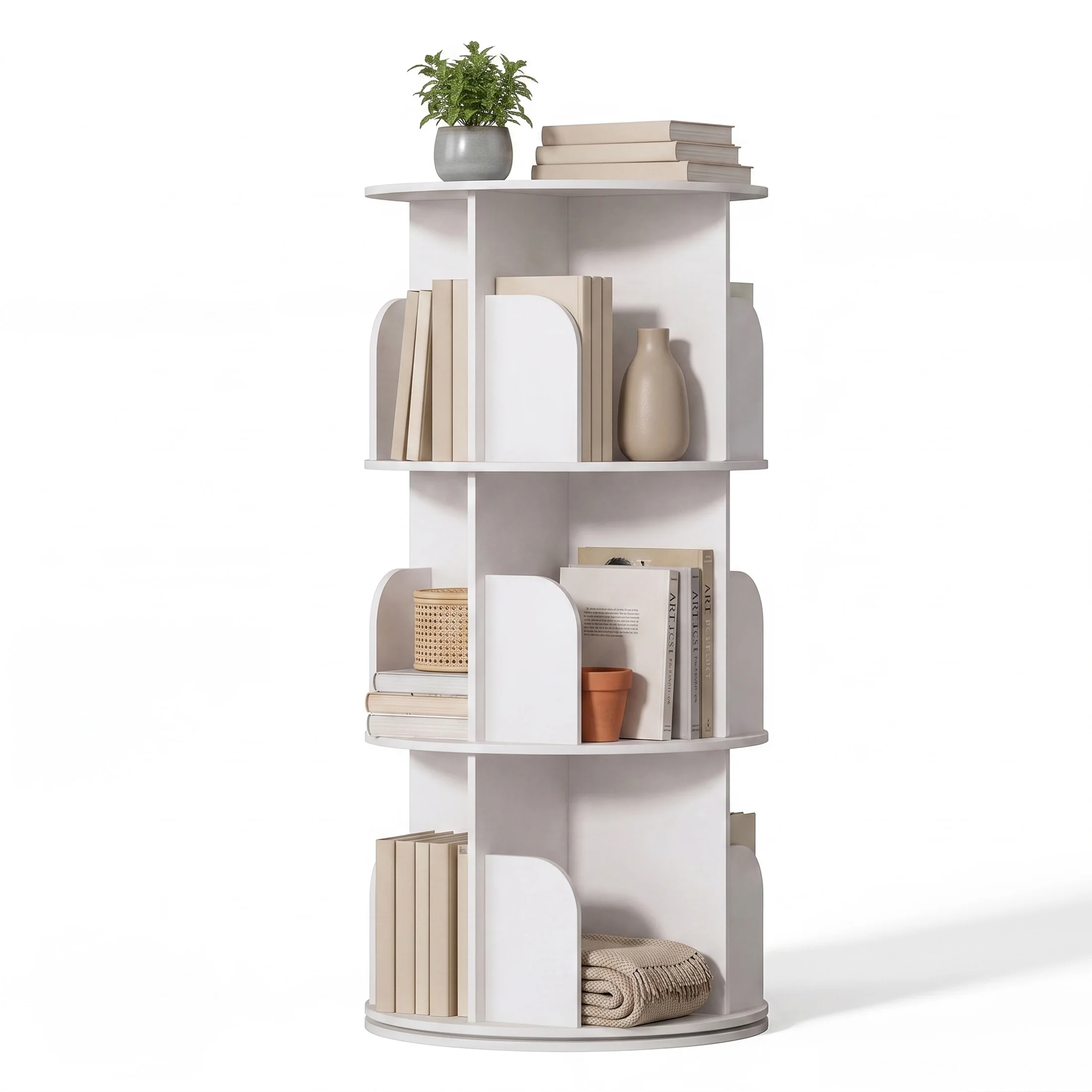 JHK 3-4 Tier Rotating Storage Bookshelf 360° Display Revolving Bookcase Freestanding Vertical Corner Book Shelf for Bedroom Living Room