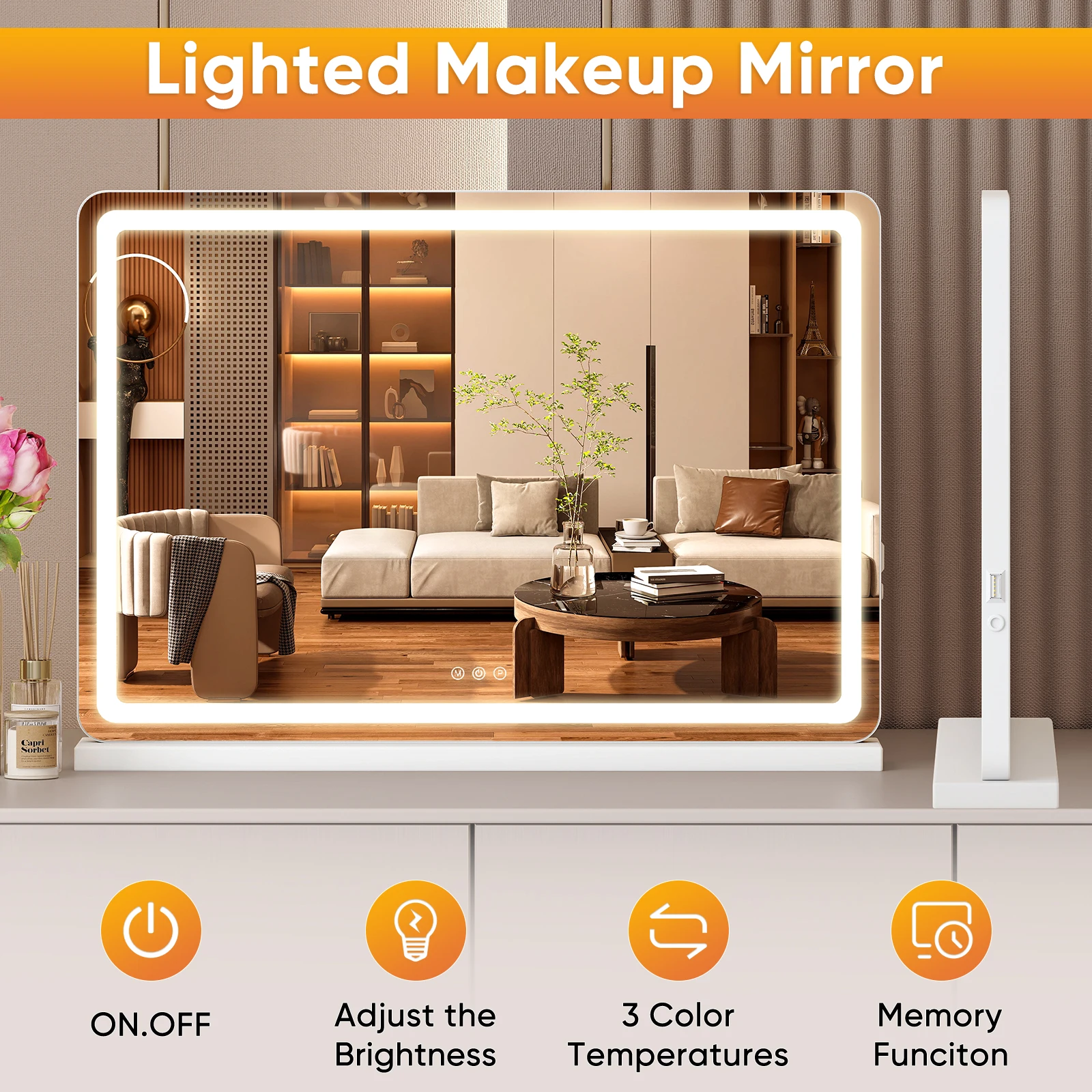 MCQ Full Length Mirror LED Vanity Mirror with Lights Makeup Dimmable 3 Color Modes with Memory Function USB Charging Port for Home 