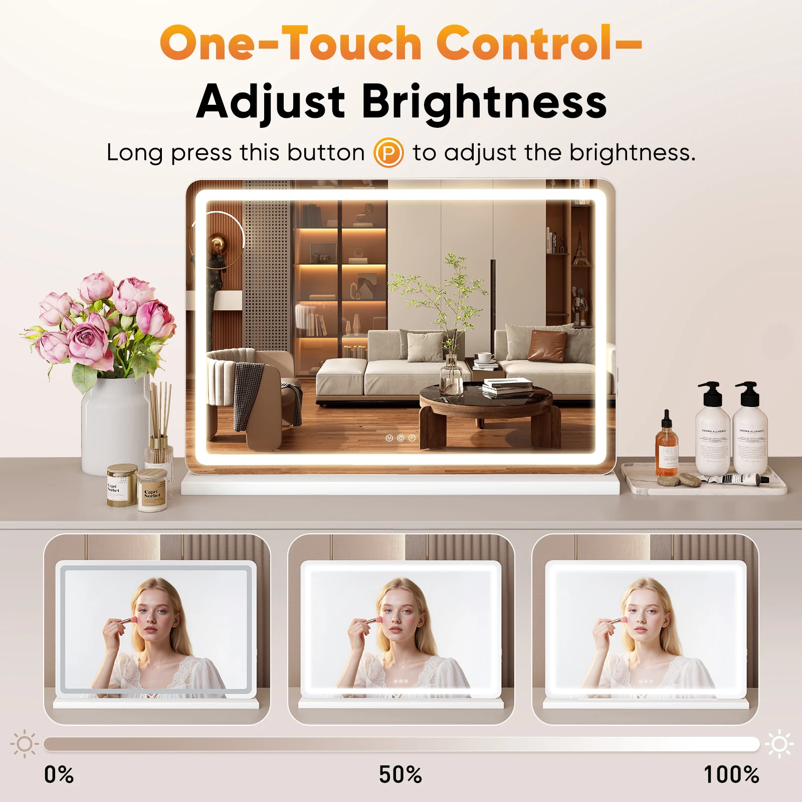 MCQ Full Length Mirror LED Vanity Mirror with Lights Makeup Dimmable 3 Color Modes with Memory Function USB Charging Port for Home 