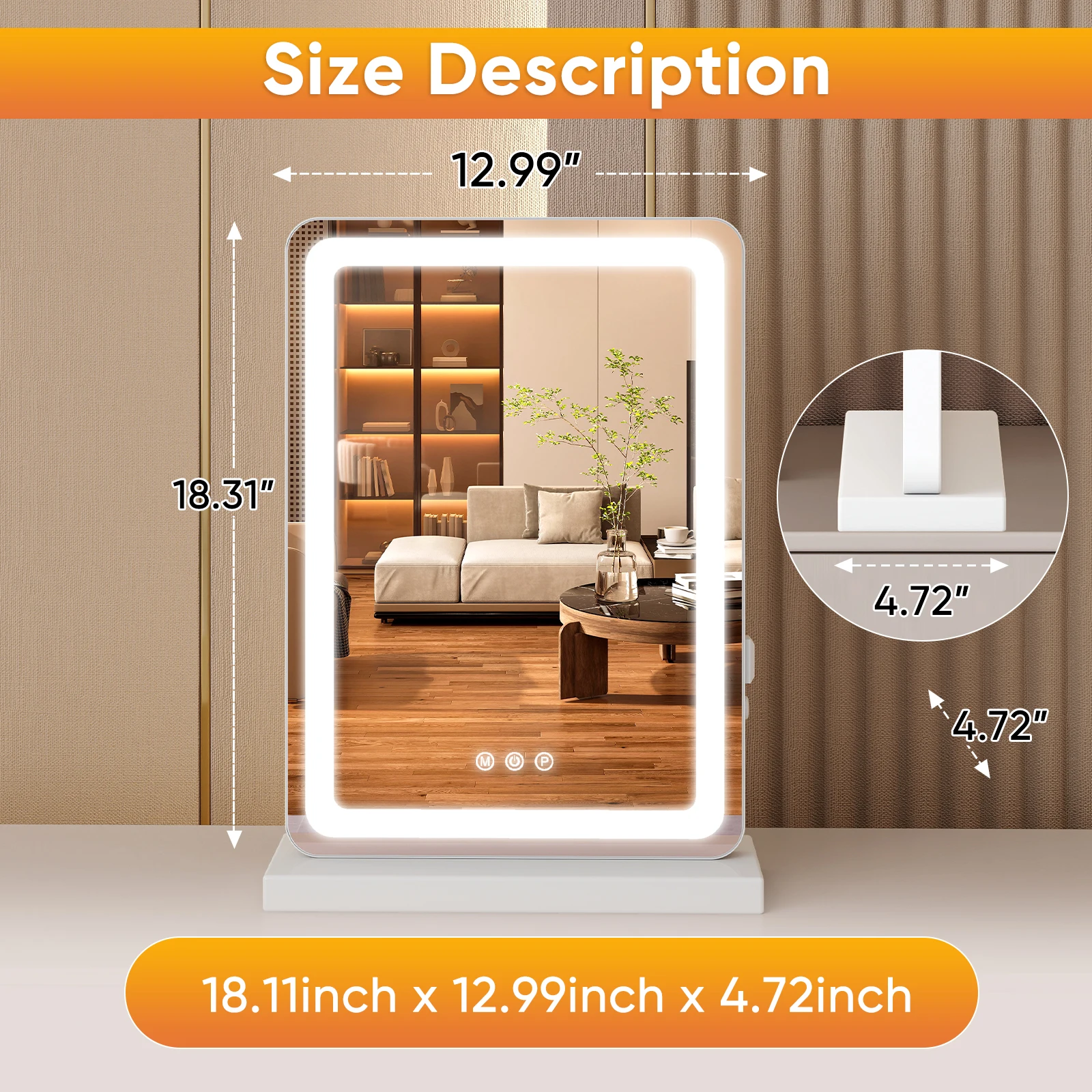 MCQ Full Length Mirror LED Vanity Mirror with Lights Makeup Dimmable 3 Color Modes with Memory Function USB Charging Port for Home 