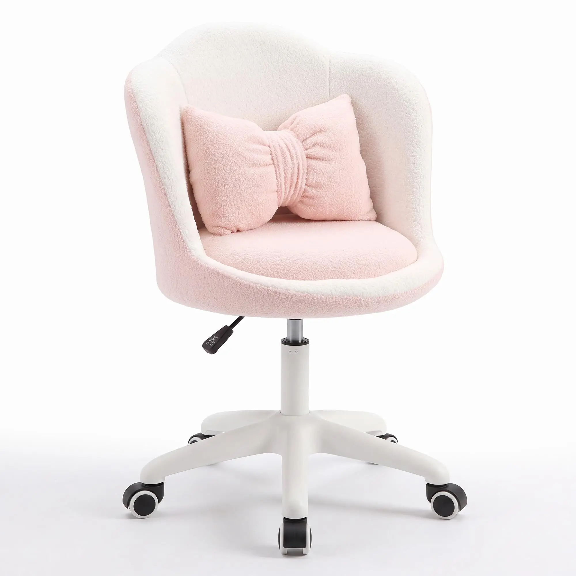 Cute Petal Vanity Chair With Wheels & Lumbar Pillow, Height Adjustable Velvet Armless Swivel Desk Chair For Bedroom Home Office Makeup