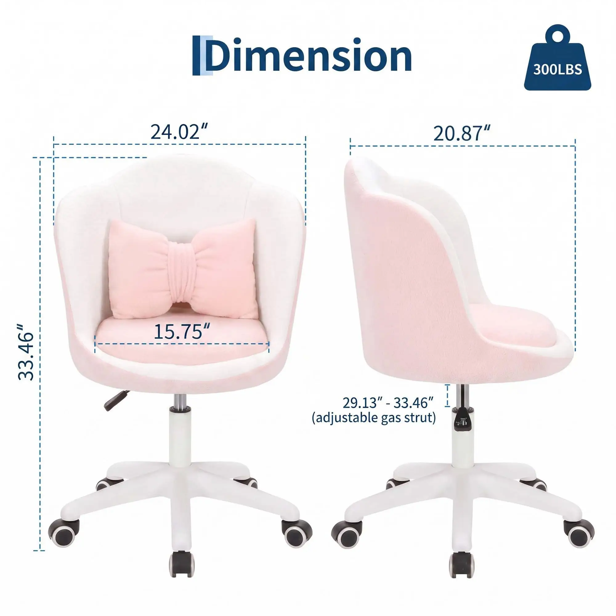 Cute Petal Vanity Chair With Wheels & Lumbar Pillow, Height Adjustable Velvet Armless Swivel Desk Chair For Bedroom Home Office Makeup