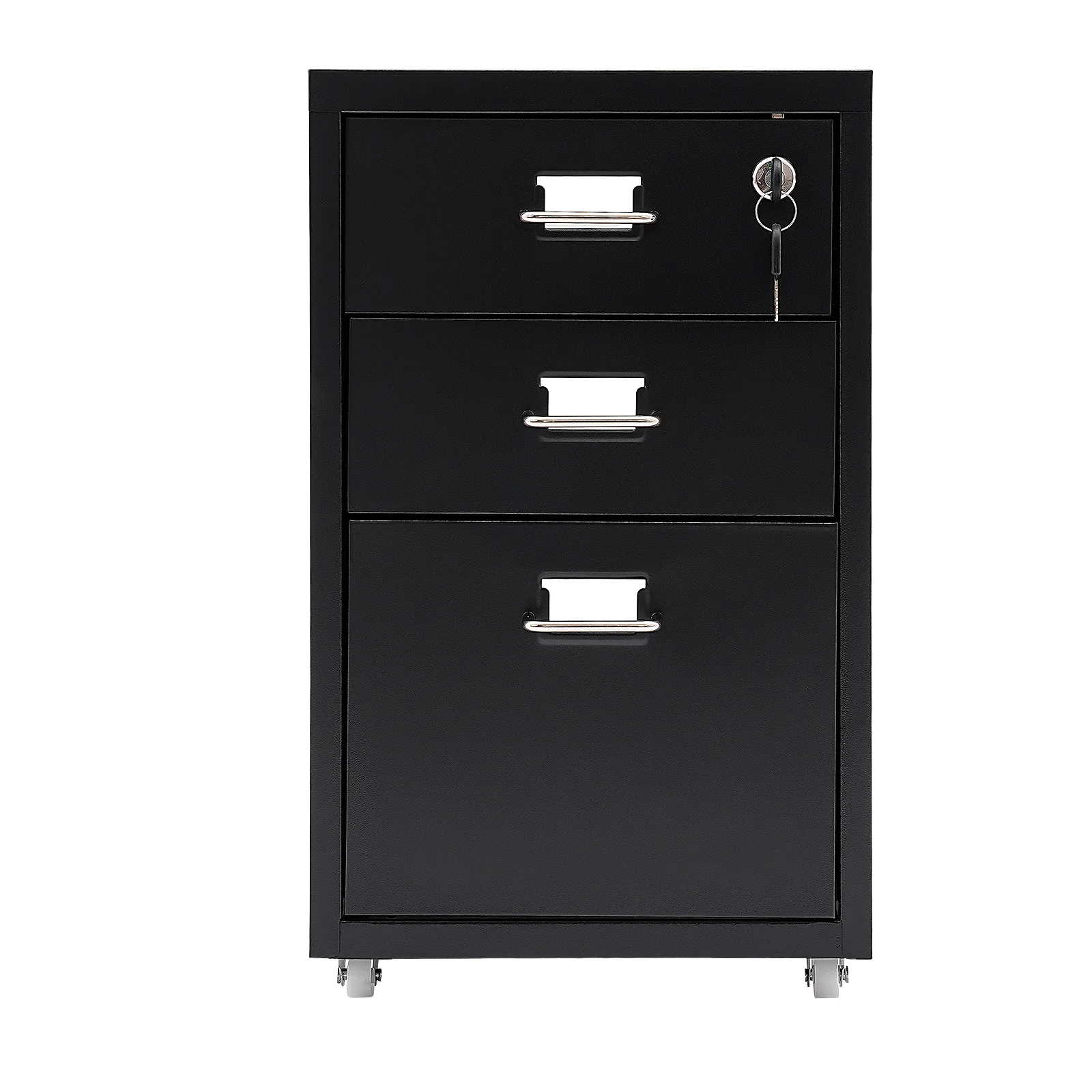 Lockable Under Desk Metal Filing Cabinet Rectangular Minimalist Frame Curved Pull Handle Label Card Slot Detachable Rolling Base Home Business Stationery Sorting Storage Chest