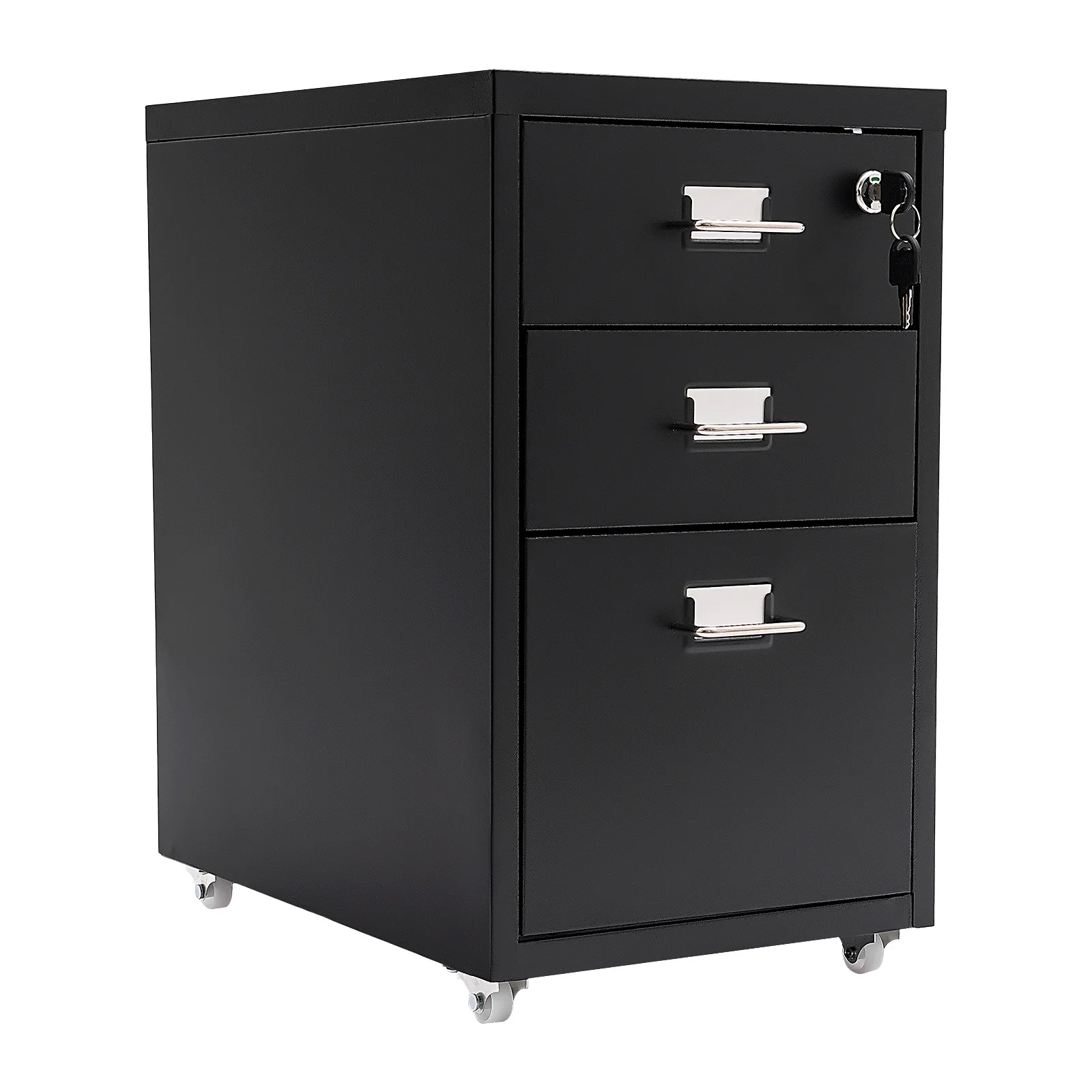 Lockable Under Desk Metal Filing Cabinet Rectangular Minimalist Frame Curved Pull Handle Label Card Slot Detachable Rolling Base Home Business Stationery Sorting Storage Chest