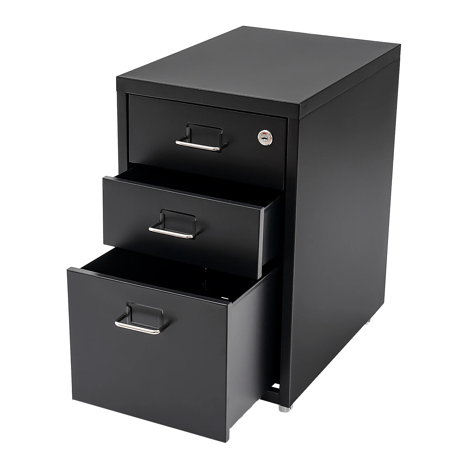 Lockable Under Desk Metal Filing Cabinet Rectangular Minimalist Frame Curved Pull Handle Label Card Slot Detachable Rolling Base Home Business Stationery Sorting Storage Chest