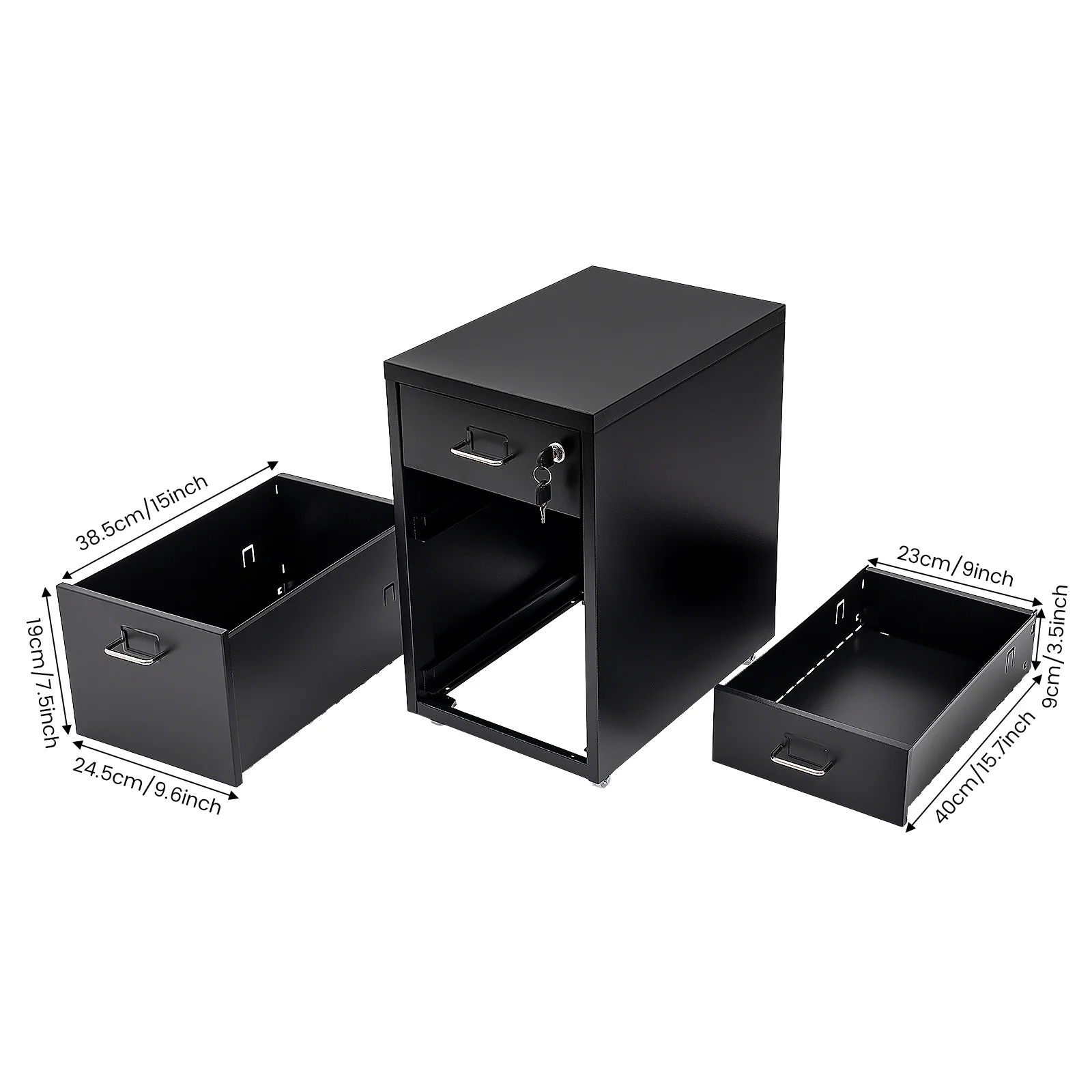 Lockable Under Desk Metal Filing Cabinet Rectangular Minimalist Frame Curved Pull Handle Label Card Slot Detachable Rolling Base Home Business Stationery Sorting Storage Chest