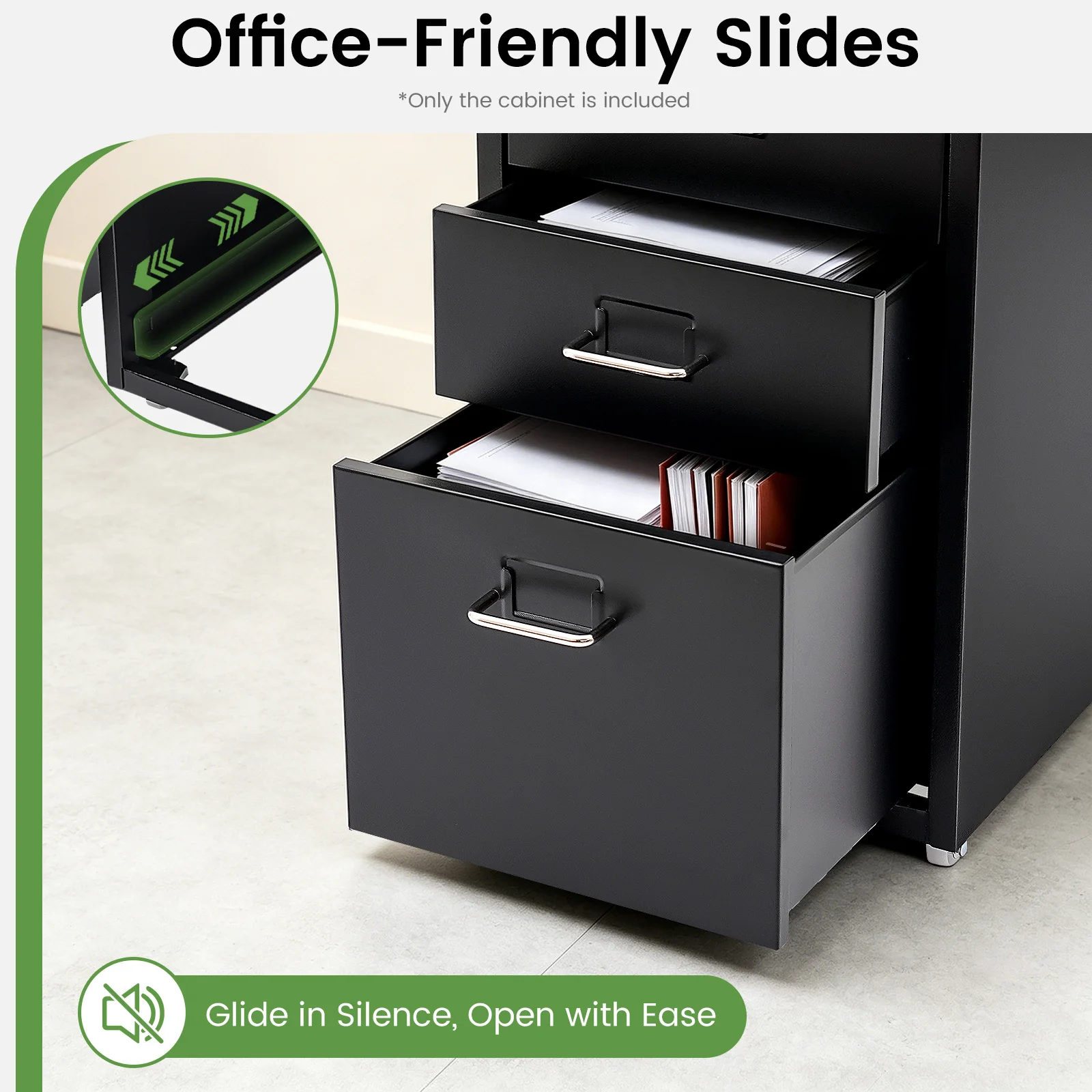 Lockable Under Desk Metal Filing Cabinet Rectangular Minimalist Frame Curved Pull Handle Label Card Slot Detachable Rolling Base Home Business Stationery Sorting Storage Chest