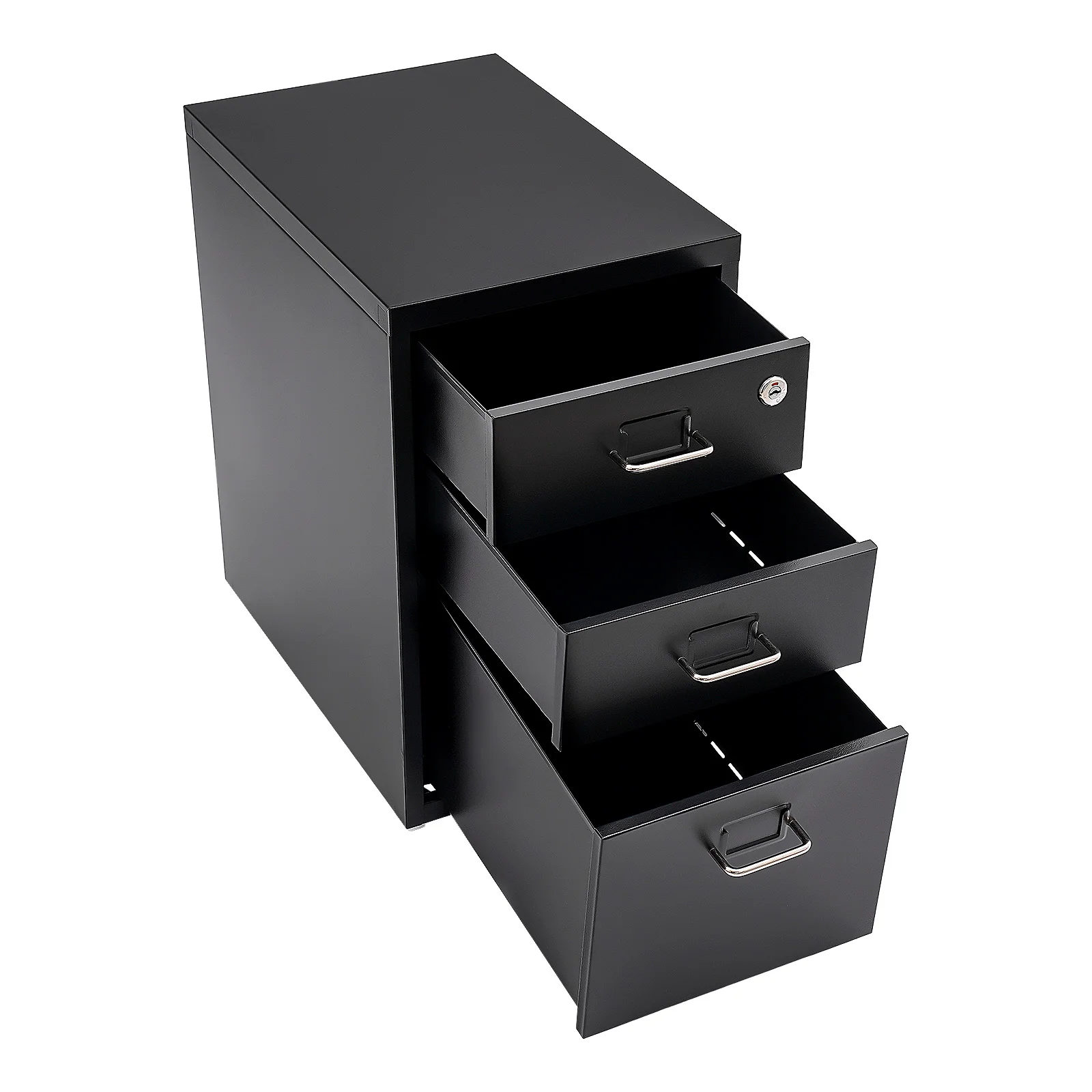 Lockable Under Desk Metal Filing Cabinet Rectangular Minimalist Frame Curved Pull Handle Label Card Slot Detachable Rolling Base Home Business Stationery Sorting Storage Chest