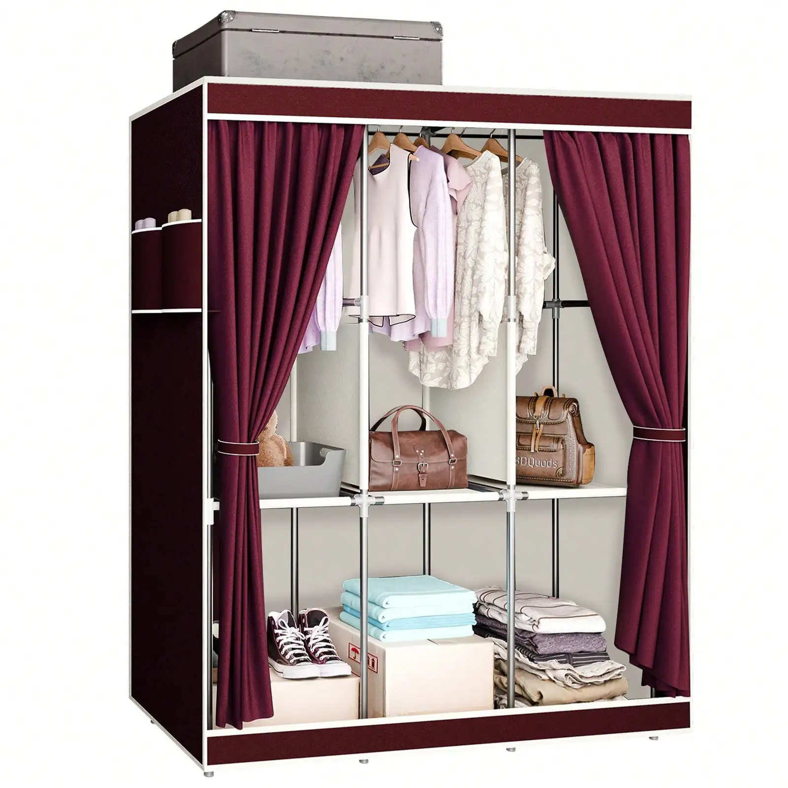 65" Portable Wardrobe Closet with Shelves & Hanging Rod, Large Capacity Cloth Storage Cabinet with Zipper Cover, Dustproof Non-Woven Fabric Organizer for Bedroom Dorm Apartment, Easy Assembly