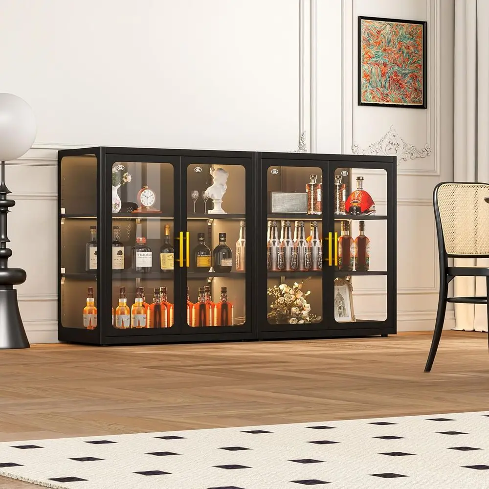34" Display Cabinet with Glass Do, 4-Tier Curio Cabinet with Many Color Lights or Collectibles, Glass Display Case, Bookcase wit