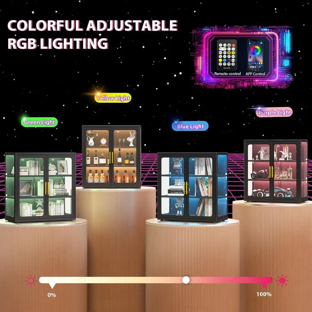 34" Display Cabinet with Glass Do, 4-Tier Curio Cabinet with Many Color Lights or Collectibles, Glass Display Case, Bookcase wit