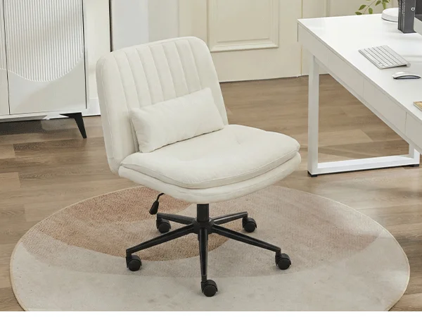 TCGBKAF Gray Criss Cross Chair Armless Desk Office with Wheels And Lumbar Pillow Adjustable Swivel Task Vanity Linen Chair