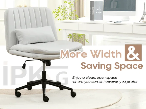 TCGBKAF Gray Criss Cross Chair Armless Desk Office with Wheels And Lumbar Pillow Adjustable Swivel Task Vanity Linen Chair