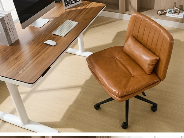 TCGBKAF Gray Criss Cross Chair Armless Desk Office with Wheels And Lumbar Pillow Adjustable Swivel Task Vanity Linen Chair