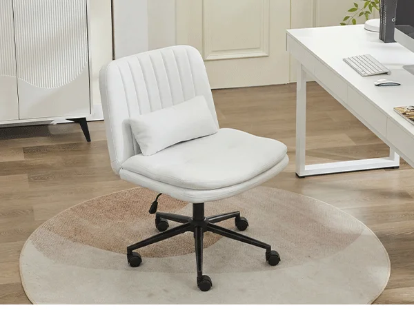 TCGBKAF Gray Criss Cross Chair Armless Desk Office with Wheels And Lumbar Pillow Adjustable Swivel Task Vanity Linen Chair