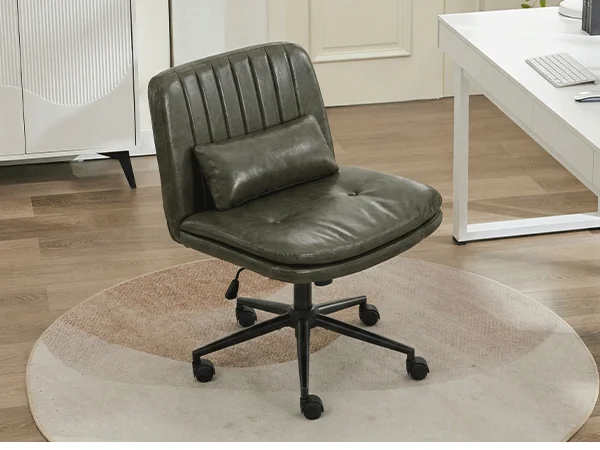 TCGBKAF Gray Criss Cross Chair Armless Desk Office with Wheels And Lumbar Pillow Adjustable Swivel Task Vanity Linen Chair