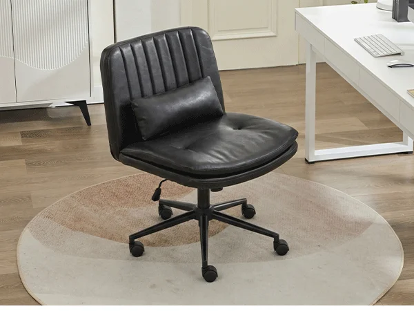 TCGBKAF Gray Criss Cross Chair Armless Desk Office with Wheels And Lumbar Pillow Adjustable Swivel Task Vanity Linen Chair