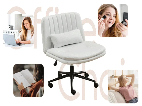 TCGBKAF Gray Criss Cross Chair Armless Desk Office with Wheels And Lumbar Pillow Adjustable Swivel Task Vanity Linen Chair