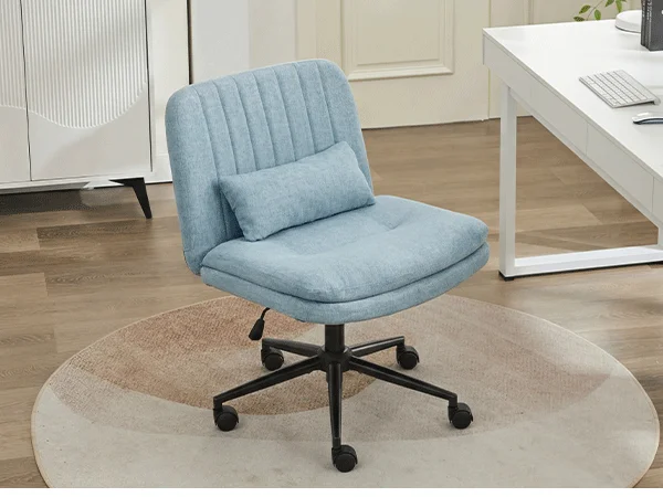 TCGBKAF Gray Criss Cross Chair Armless Desk Office with Wheels And Lumbar Pillow Adjustable Swivel Task Vanity Linen Chair
