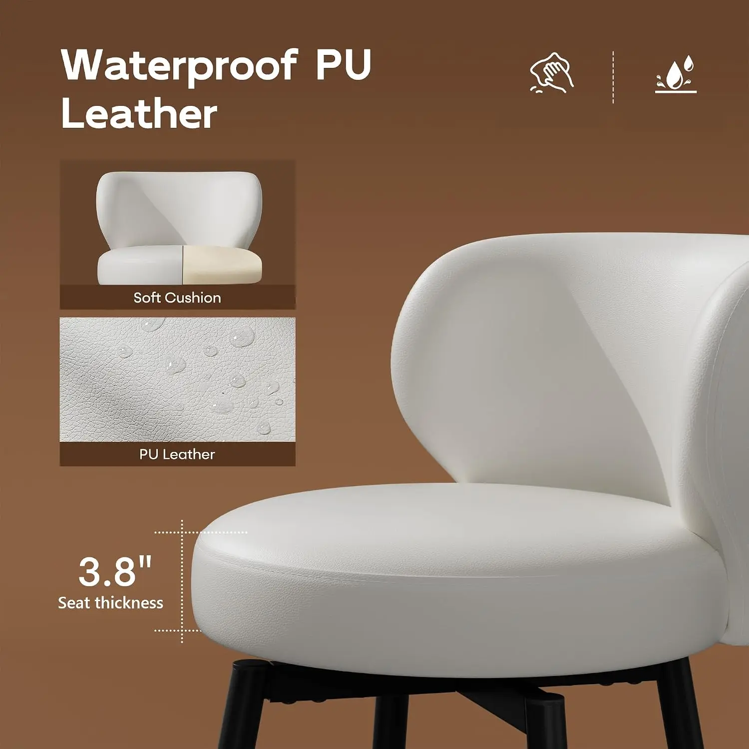 26" White Bar Stools Set of 2, Swivel Kitchen Island Chairs, Upholstered Winged Backrest, 360° Silent Swivel, 350lbs Capacity, Fits 35"-39" Bars