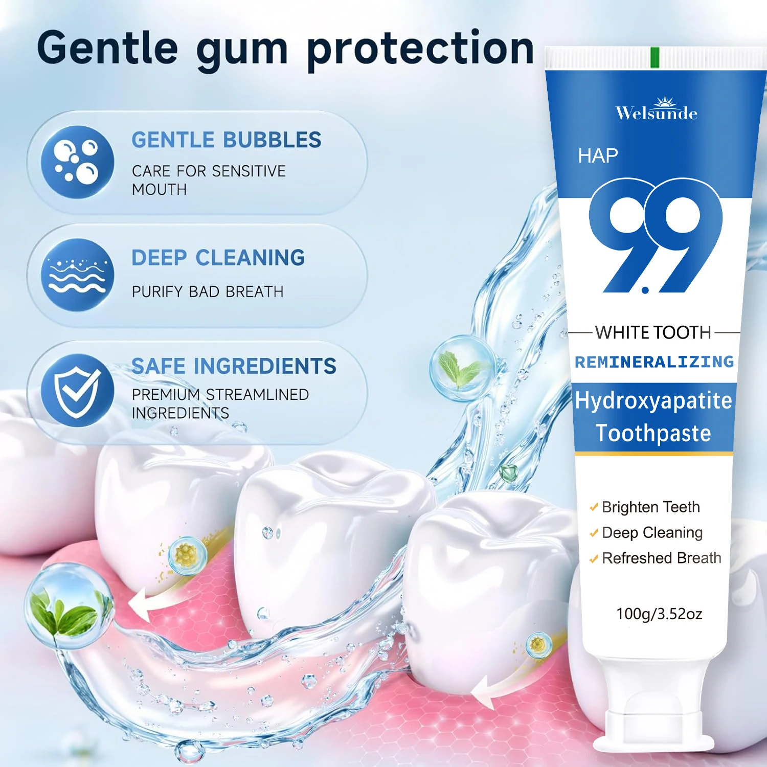 New Powerful Whitening Toothpaste, Brightens Teeth, Eliminates Bad Breath Stains and Odor, Mint Flavor, Deep Cleaning, Fresh Breath, Cares for Gums, Boosts Confidence in Smile, Travel-Friendly Tube for Home & On-the-Go Oral Care, Local Warehouses