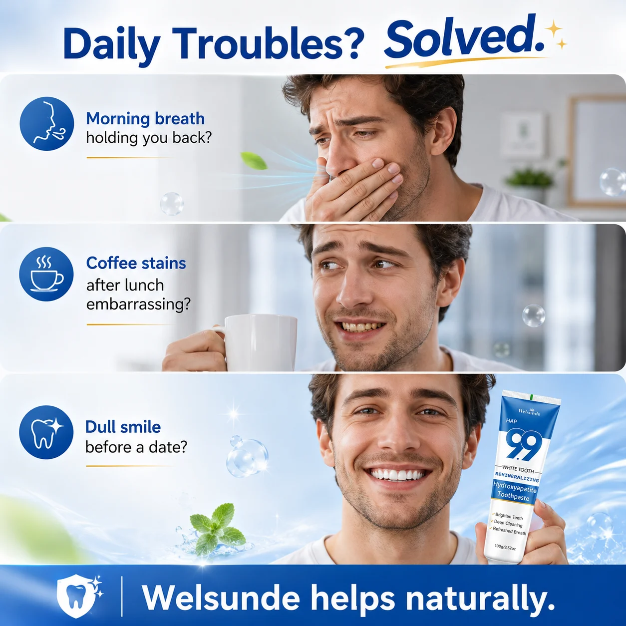 New Powerful Whitening Toothpaste, Brightens Teeth, Eliminates Bad Breath Stains and Odor, Mint Flavor, Deep Cleaning, Fresh Breath, Cares for Gums, Boosts Confidence in Smile, Travel-Friendly Tube for Home & On-the-Go Oral Care, Local Warehouses