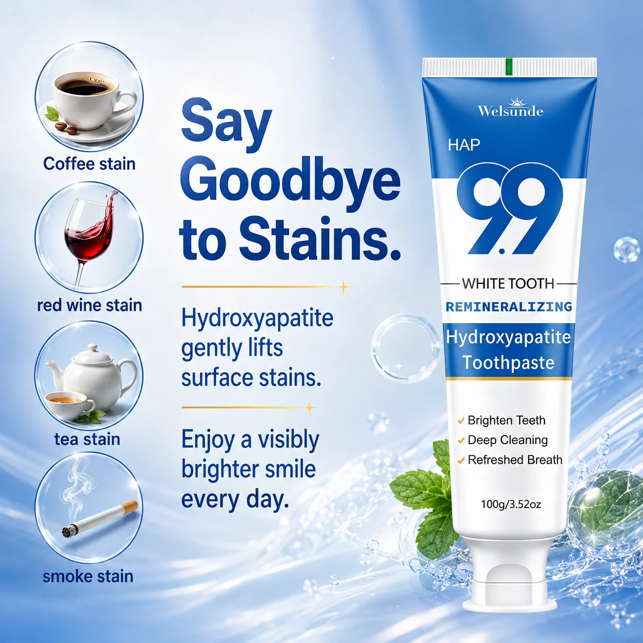 New Powerful Whitening Toothpaste, Brightens Teeth, Eliminates Bad Breath Stains and Odor, Mint Flavor, Deep Cleaning, Fresh Breath, Cares for Gums, Boosts Confidence in Smile, Travel-Friendly Tube for Home & On-the-Go Oral Care, Local Warehouses