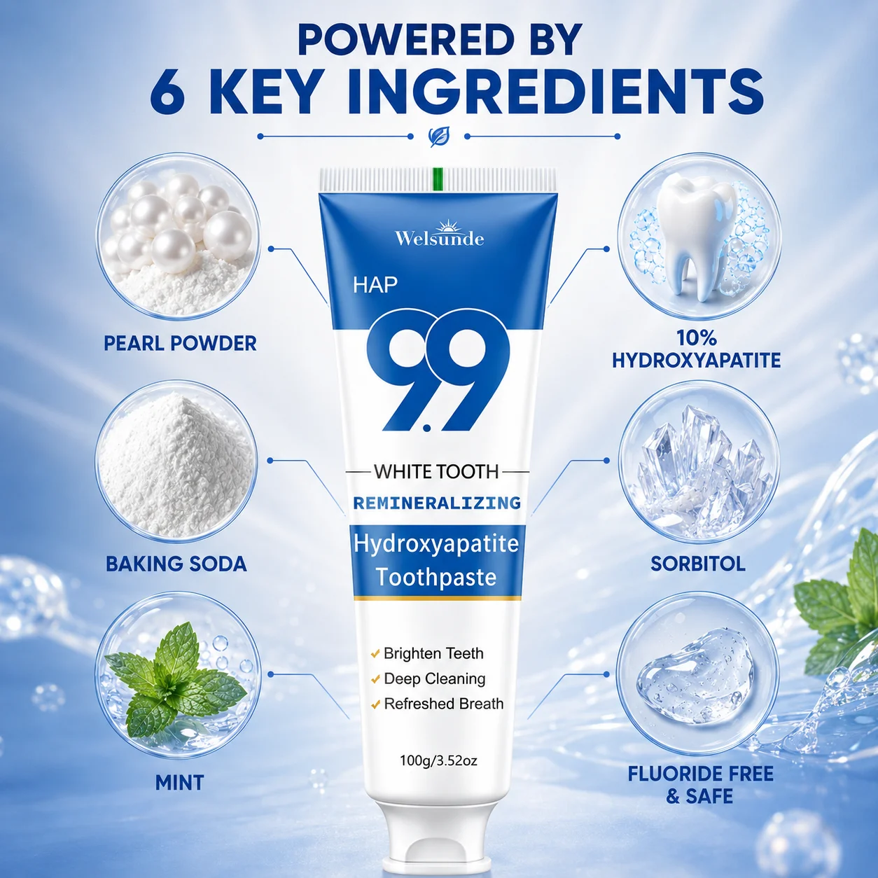 New Powerful Whitening Toothpaste, Brightens Teeth, Eliminates Bad Breath Stains and Odor, Mint Flavor, Deep Cleaning, Fresh Breath, Cares for Gums, Boosts Confidence in Smile, Travel-Friendly Tube for Home & On-the-Go Oral Care, Local Warehouses