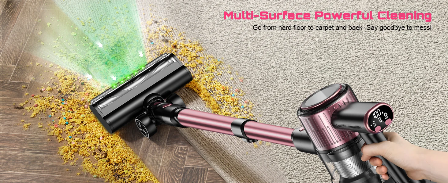 Cordless Vacuum Cleaner, 55KPa Powerful Suction, 45Mins Runtime, Self-Standing Stick Vacuum with 1.5L Dust Cup, 3 Suction Modes for Home Floor,Pet Hair and Carpet