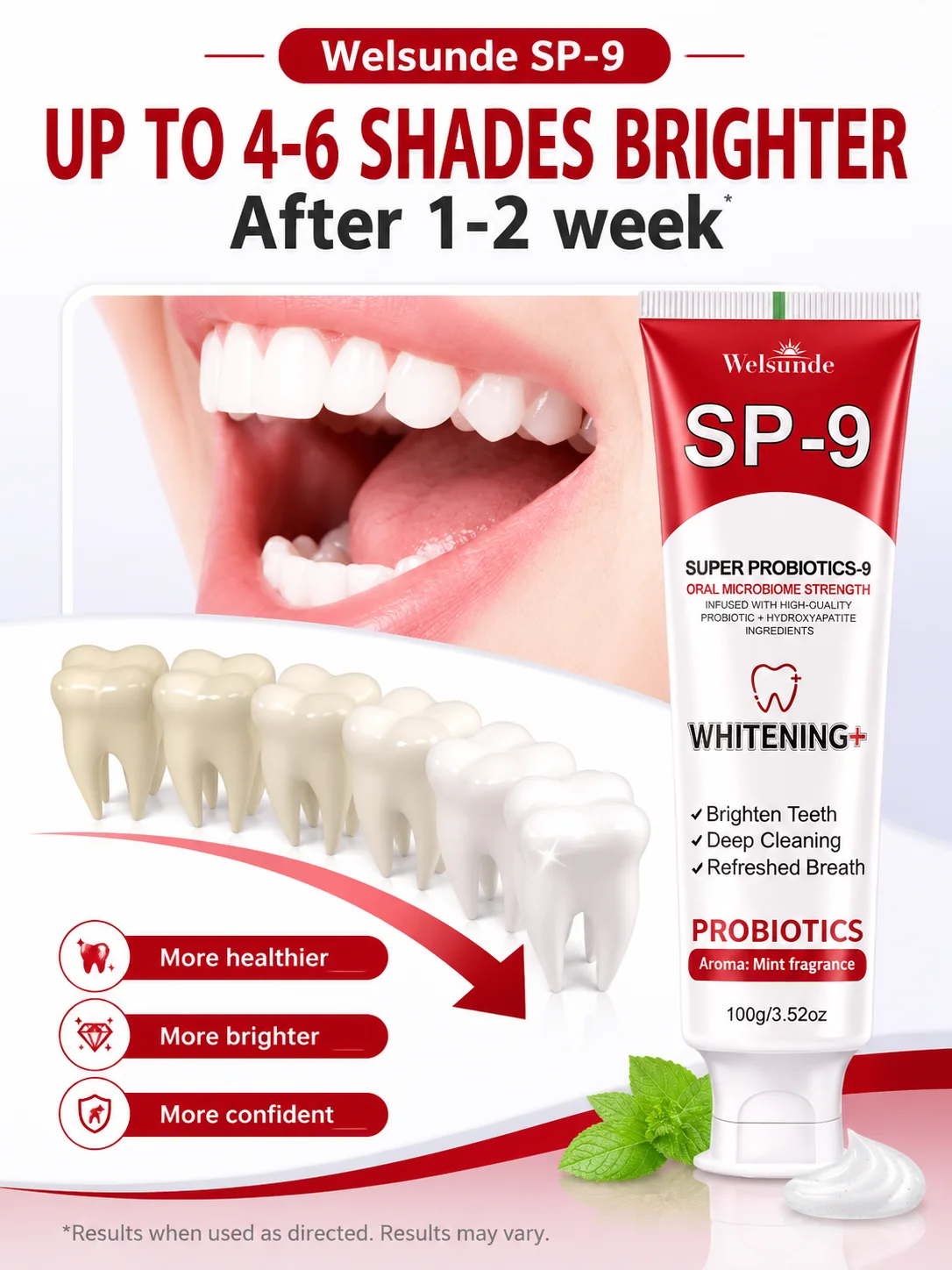 Super Whitening Teeth Toothpaste, Probiotics & Hydroxyapatite Toothpaste, Fresh Breath & Oral Deep Cleaning, Minty Fresh Breath, Brush Teeth to Make Look Brighter, Gum Clean, Ideal Oral Hygiene Gift for Women & Men, Suitable for Everyday