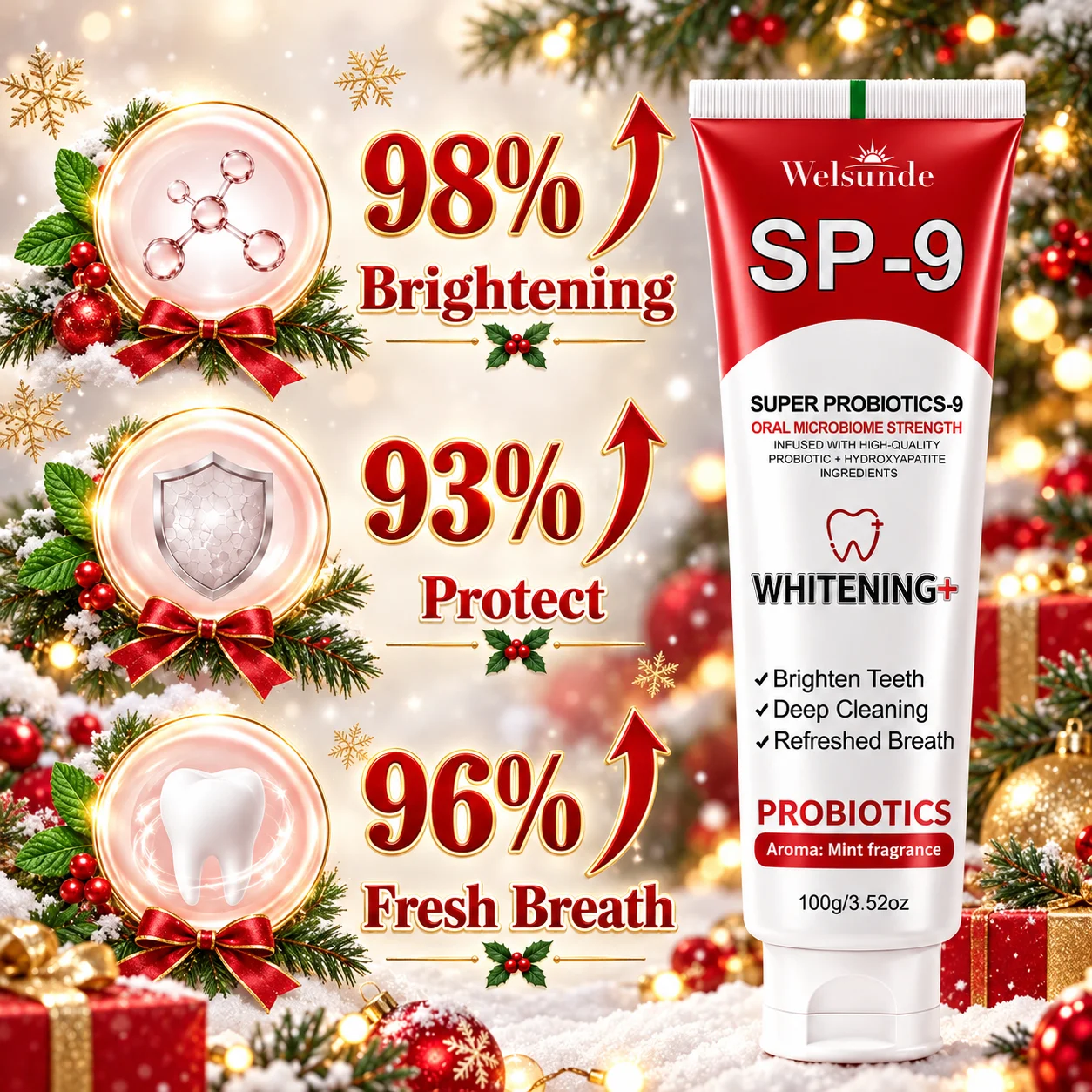 Super Whitening Teeth Toothpaste, Probiotics & Hydroxyapatite Toothpaste, Fresh Breath & Oral Deep Cleaning, Minty Fresh Breath, Brush Teeth to Make Look Brighter, Gum Clean, Ideal Oral Hygiene Gift for Women & Men, Suitable for Everyday