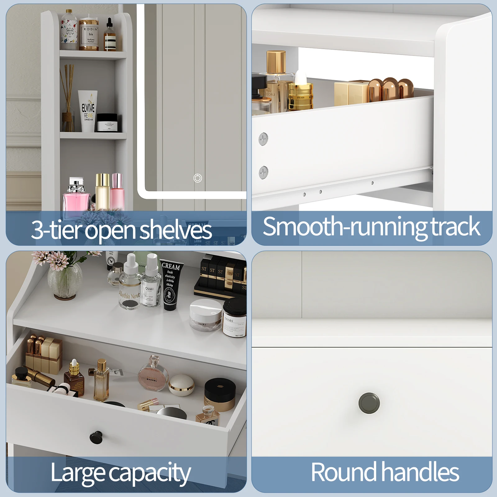MCQ Living Room Wood Cabinet With LED Mirror Small Makeup Vanity Desk Storage Display Nightstand Bedside Coffee Sofa Tea Table Cabinets For Furniture