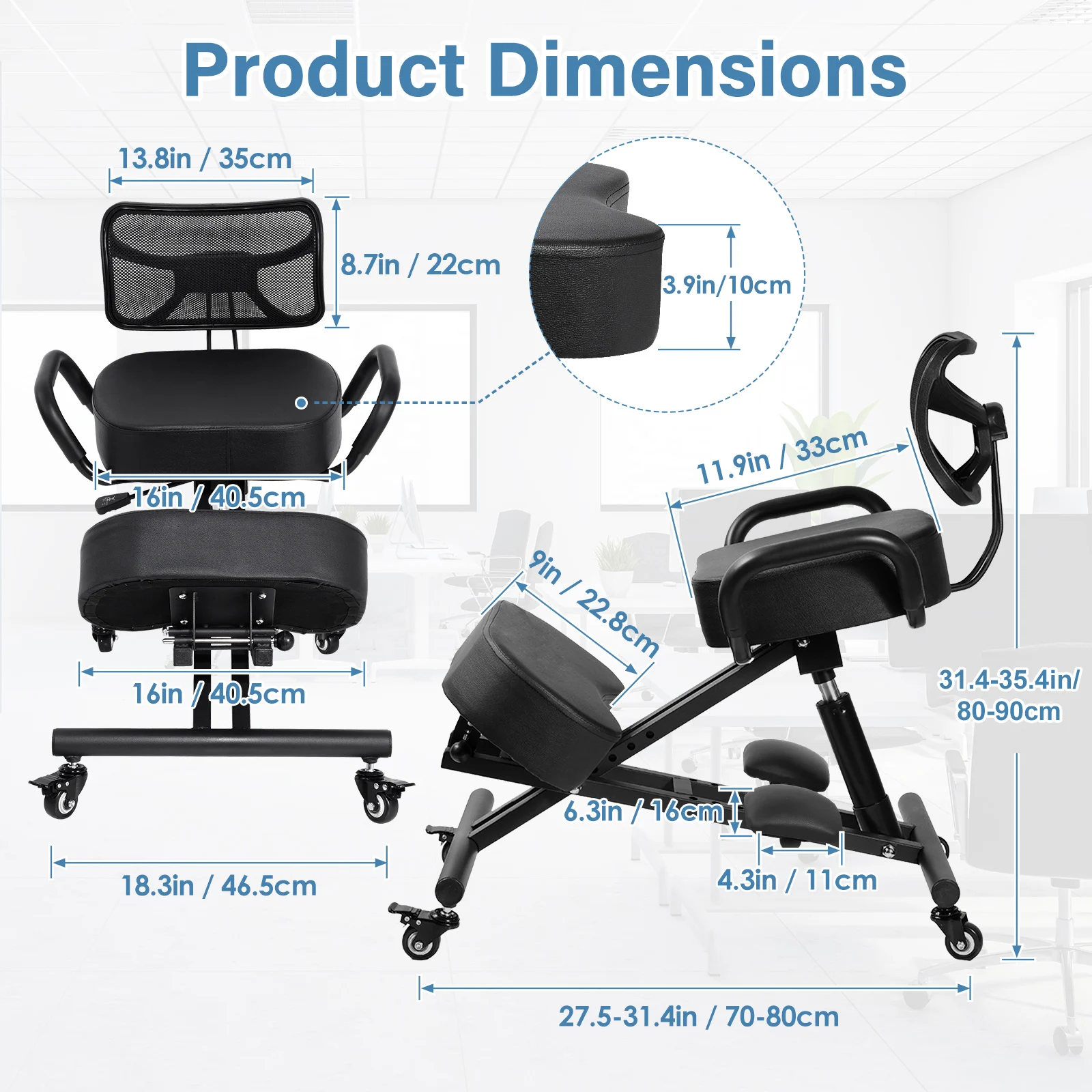 Has Pedals Kneeling Chair with Back Support Ergonomic Multifunctional 198 Lbs Capacity, Kneeling Stool, for Men Women Adults Home Office Study Living Room Meditation