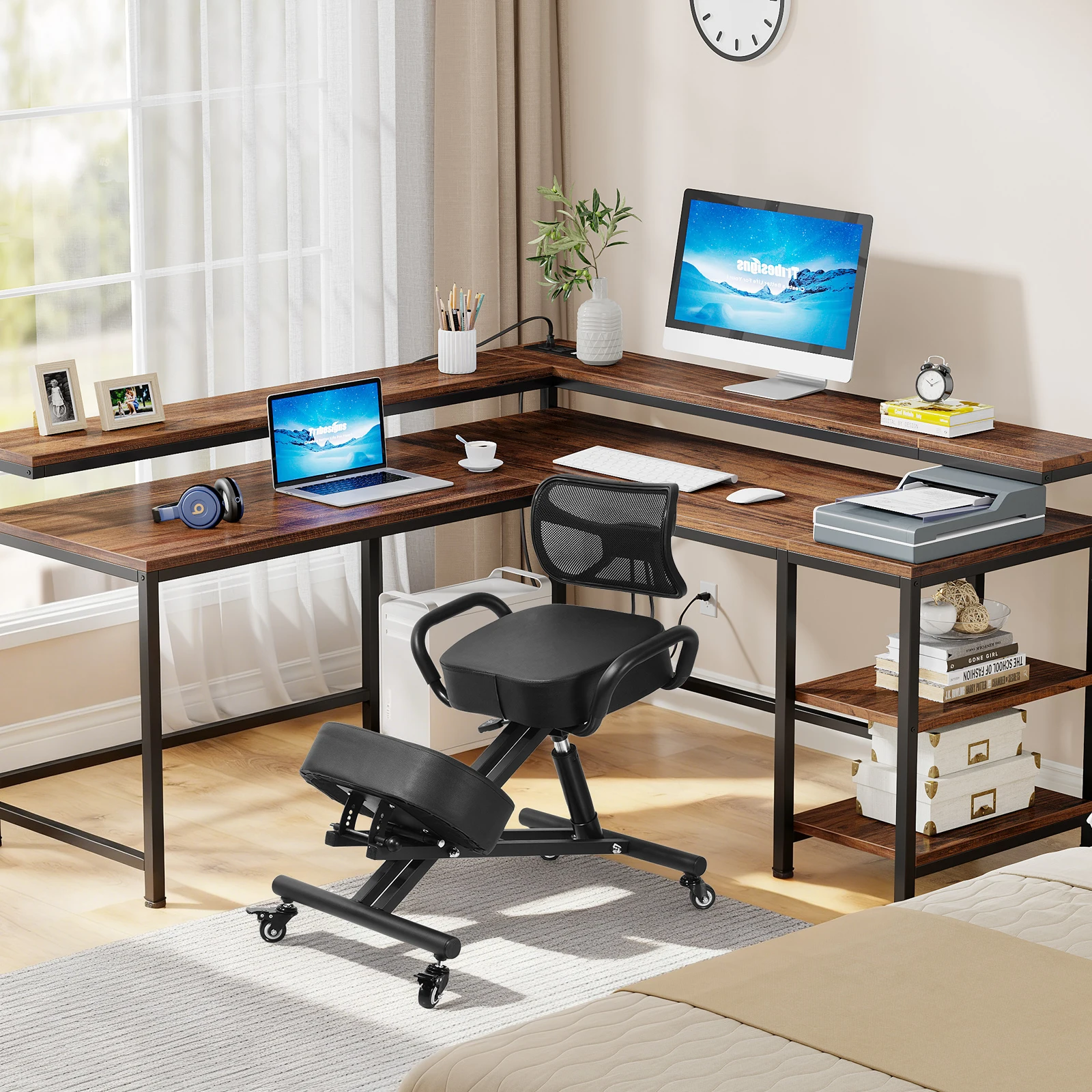Has Pedals Kneeling Chair with Back Support Ergonomic Multifunctional 198 Lbs Capacity, Kneeling Stool, for Men Women Adults Home Office Study Living Room Meditation