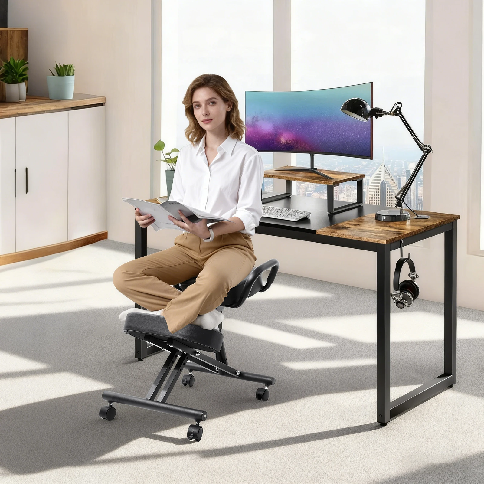 Has Pedals Kneeling Chair with Back Support Ergonomic Multifunctional 198 Lbs Capacity, Kneeling Stool, for Men Women Adults Home Office Study Living Room Meditation